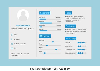 Bright blue UX persona template.