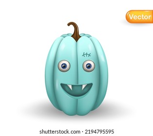 Bright blue vector realistic pumpkin isolated on white background. Vector illustration.