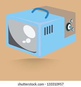Bright blue vintage portable television on brown background. Vector encapsulated postscript tenth version file.