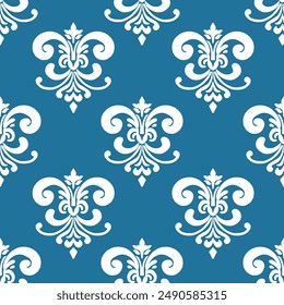 Bright Blue wallpaper with damask pattern