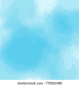 bright blue watercolor cloud pattern with little splatters on white background, vector illustration