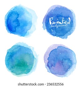 Bright blue watercolor painted vector stains set