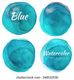 Bright blue watercolor painted vector stains set - stock vector