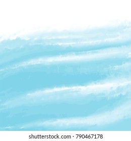 bright blue watercolor wave pattern with visible wet horizontal brush strokes and blurred border on white background, vector illustration