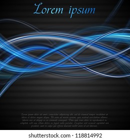 Bright blue waves on the dark background. Vector design eps 10