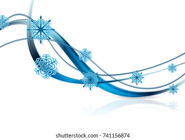 Bright blue waves and snowflakes abstract Christmas background