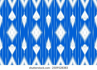 Bright Blue and White Ikat Pattern Shapes, Perfect for Playful Wall Decor and Backdrops Ideal for Modern Wallpaper, Textile 
