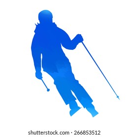 Bright blue woman skier