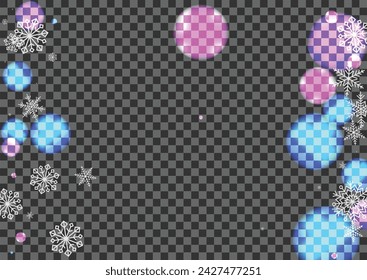Bright Blur Background Transparent Vector. Flakes Frost Design. Black Light. Blue Snowflake Isolated. Ice Card.