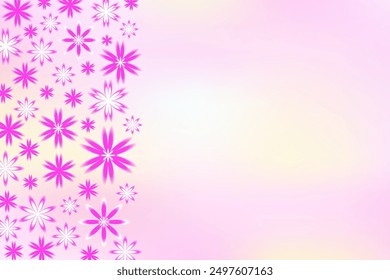 Bright blur daisy romantic flowers on pink gradient background. Purple floral blossom of pink chamomile vector illustration. Design template for greeting card, poster, backdrop, certificate