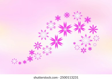 Bright blur daisy romantic flowers on pink gradient background. Purple floral blossom of pink chamomile vector illustration. Design template for greeting card, poster, backdrop, certificate