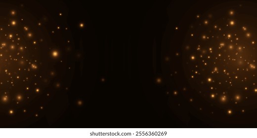 Bright blurred sparks isolated on black background. Glowing magical dust with bokeh. Abstract light effect. Glares and flares. Vector illustration. EPS 10