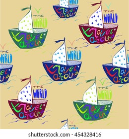 Bright boats seamless pattern. Summer vacation endless background.