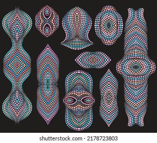 Bright bohemian ethnic cliche with dots and decorative elements. Vector set of various ornaments, deco template. Fashion trendy print for needlework, beading, gift, design, for women's clothing.