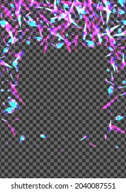 Bright Bokeh Background Transparent Vector. Spot Graphic Template. Shine Splash Illustration. Violet Space. Confetti Banner Texture.