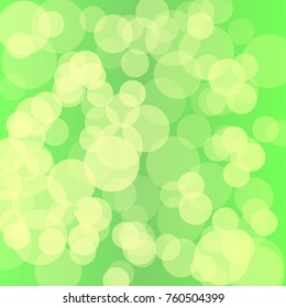 Bright bokeh background. Vector, festive, shiny, defocused illustration. Green color.