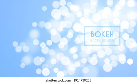 Bright bokeh, defocused particles on blue background. Glitter lights in clear sky. Abstract vector illustration.