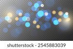 Bright bokeh lights. Abstract blur light effect. Blurred overlay template. Transparent background. Vector illustration.