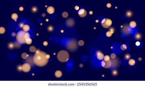 Luces bokeh brillantes. Fondo festivo borroso. Colores azul y naranja. Ilustración vectorial.