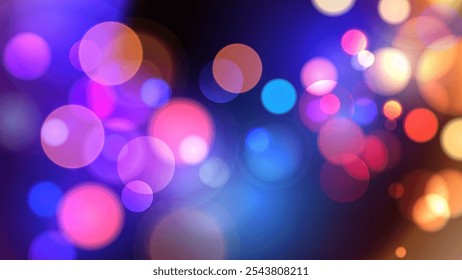 Luces bokeh brillantes. Fondo borroso abstracto festivo. Efecto de luces brillantes desenfocadas vibrantes. Plantilla gráfica para Anuncios de celebración e invitaciones. Ilustración vectorial.