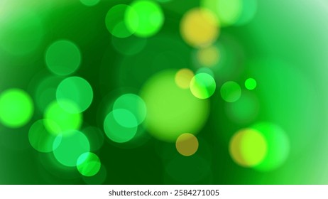 Bright bokeh lights. Festive abstract blurred background. Graphic template for Patricks Day holiday greetings and invitations. Vector illustration.