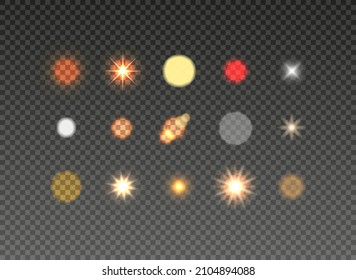 Bright bokeh lights isolated on transparent background