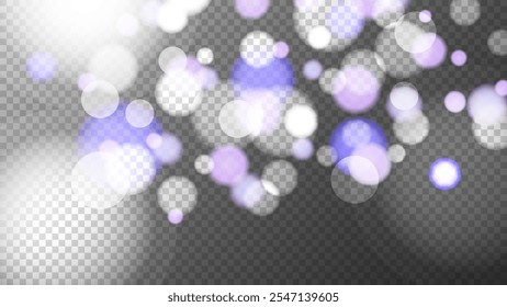 Textura brillante de las luces bokeh. Abstractas efecto de luz borrosa. Plantilla de superposición borrosa. Fondo transparente. Ilustración vectorial.