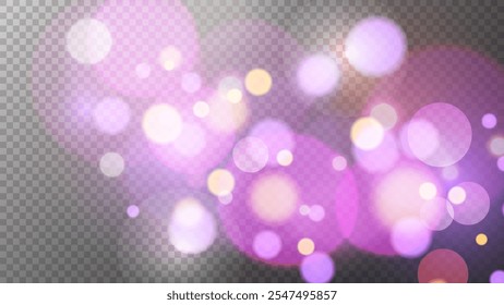 Textura brillante de las luces bokeh. Abstractas efecto de luz borrosa. Plantilla de superposición borrosa. Fondo transparente. Ilustración vectorial.