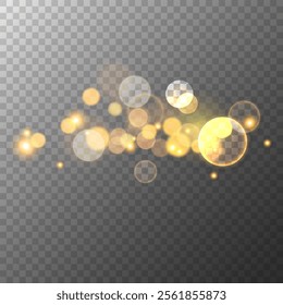 Bright bokeh lightson transparent background. Blurred overlay template. Abstract blur light effect. Vector illustration.