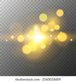 Bright bokeh sunlight on transparent background. Blurred overlay template. Abstract blur light effect. Vector illustration.