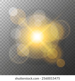 Bright bokeh sunlights. Blurred overlay template. Abstract blur light effect. Transparent background. Vector illustration.