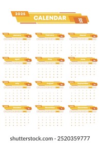 Bright and bold 2025 calendar, featuring prominent headers and easy-to-read day layouts
