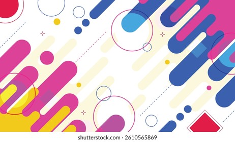 Bright and bold abstract Memphis background with dynamic shapes and colors perfect for modern design