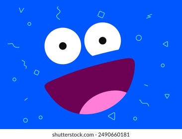 Bright and bold birthday card with a large, smiling face on a deep blue background, accented with festive confetti and the greeting "Happy Birthday!"