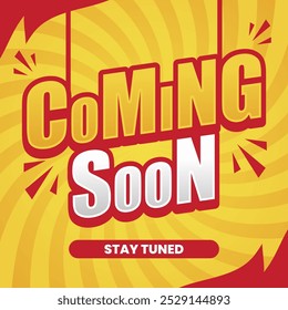 Bright and bold 'Coming Soon' banner featuring vibrant red and yellow colors with large text and an eye-catching design. Perfect for announcing upcoming events or promotions.