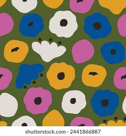 Patrón floral brillante, audaz y sin costuras. Textura vectorial con flores modernas. Fondo botánico dibujado a mano con plantas florecientes