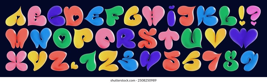 Bright and bold geometric alphabet and numbers in a modern Art Deco style. This colorful, abstract vector design is perfect for creative typography, digital art, and stylish graphic design projects.