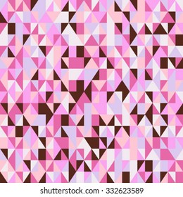 Bright and bold geometric background. Vector small ditsy textile print with random colorful triangles in multiple pink bright colors. Modern seamless vector pattern for winter fall fashion