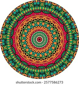 Bright and Bold Multicolor Mandala with Abstract Elements