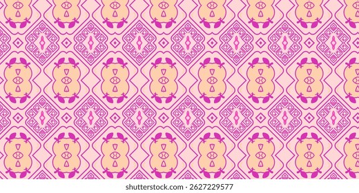 Bright and bold seamless pink ethnic pattern with soft peach accents.