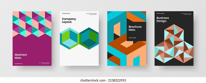 Bright book cover A4 design vector illustration composition. Minimalistic mosaic hexagons leaflet concept collection.