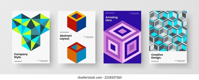 Bright book cover A4 design vector illustration collection. Unique geometric tiles corporate identity concept bundle.