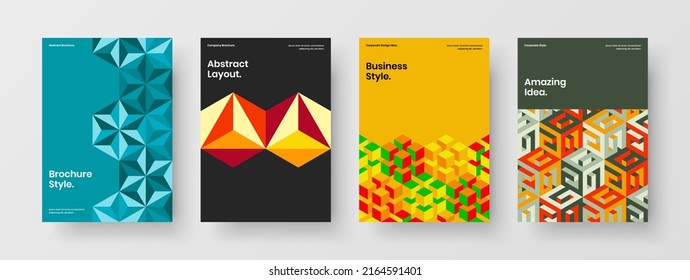 Bright book cover design vector illustration composition. Original geometric shapes leaflet template set.