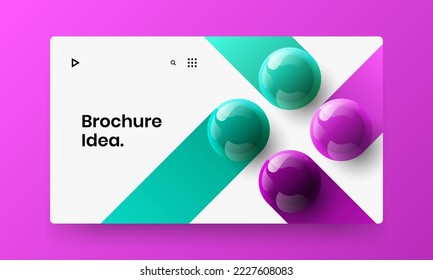 Bright book cover design vector concept. Vivid 3D spheres landing page layout.