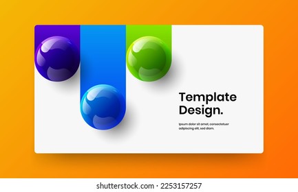 Bright book cover design vector template. Original realistic balls presentation layout.