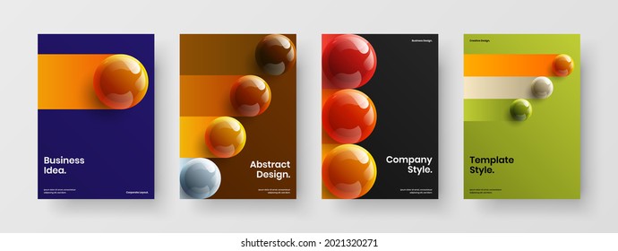 Conjunto de ilustraciones de diseño vectorial de portada de libro brillante. Colección de conceptos de boletines de esferas increíblemente realistas.