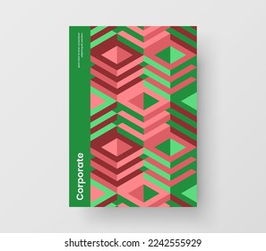 Bright booklet A4 design vector template. Creative geometric hexagons handbill layout.