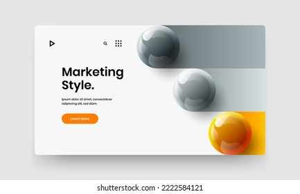 Bright booklet design vector illustration. Colorful realistic spheres website screen layout.