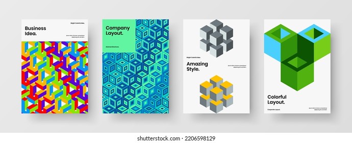 Bright booklet vector design illustration bundle. Abstract geometric hexagons company cover concept composition.