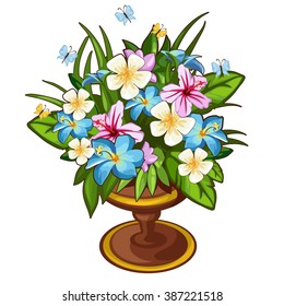 A bright bouquet of flowers and butterflies. Vector illustration.